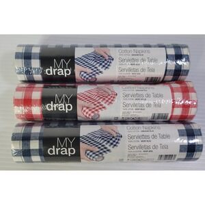 My Drap Cotton Napkins Red Blue Gingham Check 60 Units NEW BBQ Picnic Farmhouse